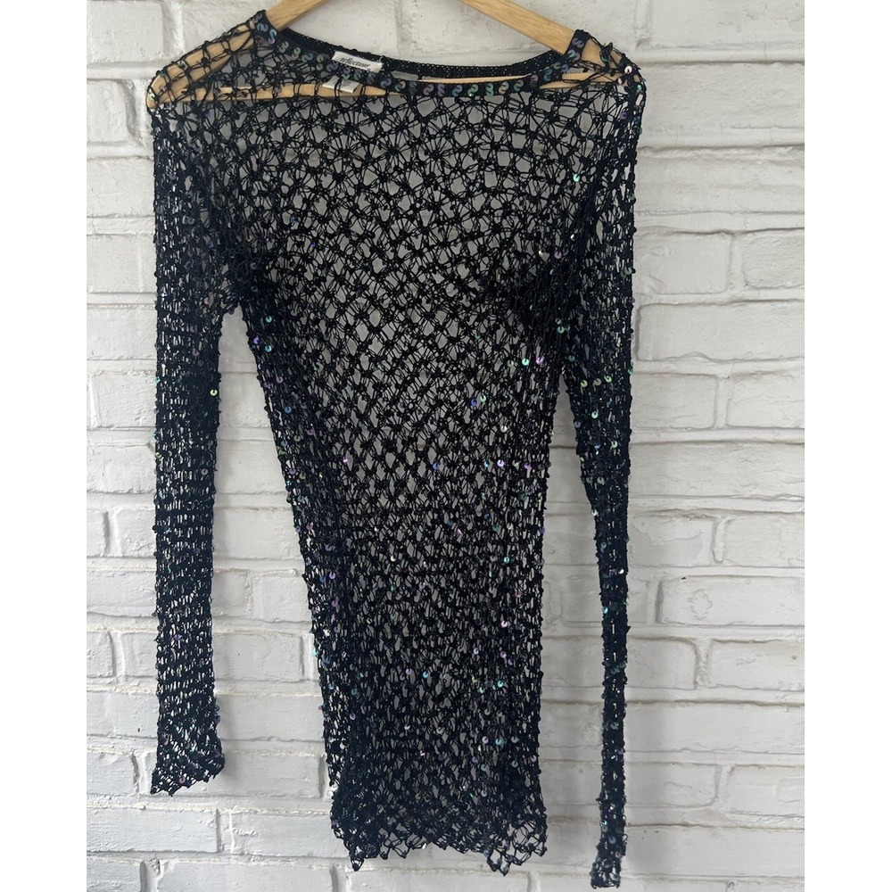 Reflections Size Medium Black‎ Fishnet Rhinestone Dress / Coverup OS
